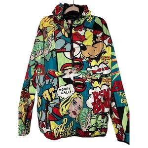 REASON BRAND Windbreaker Jacket Retro Comic Strip 1/4 zip Pullover Size 2xl